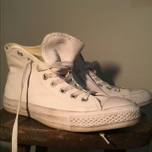 White leather Converse Chuck Taylor high tops